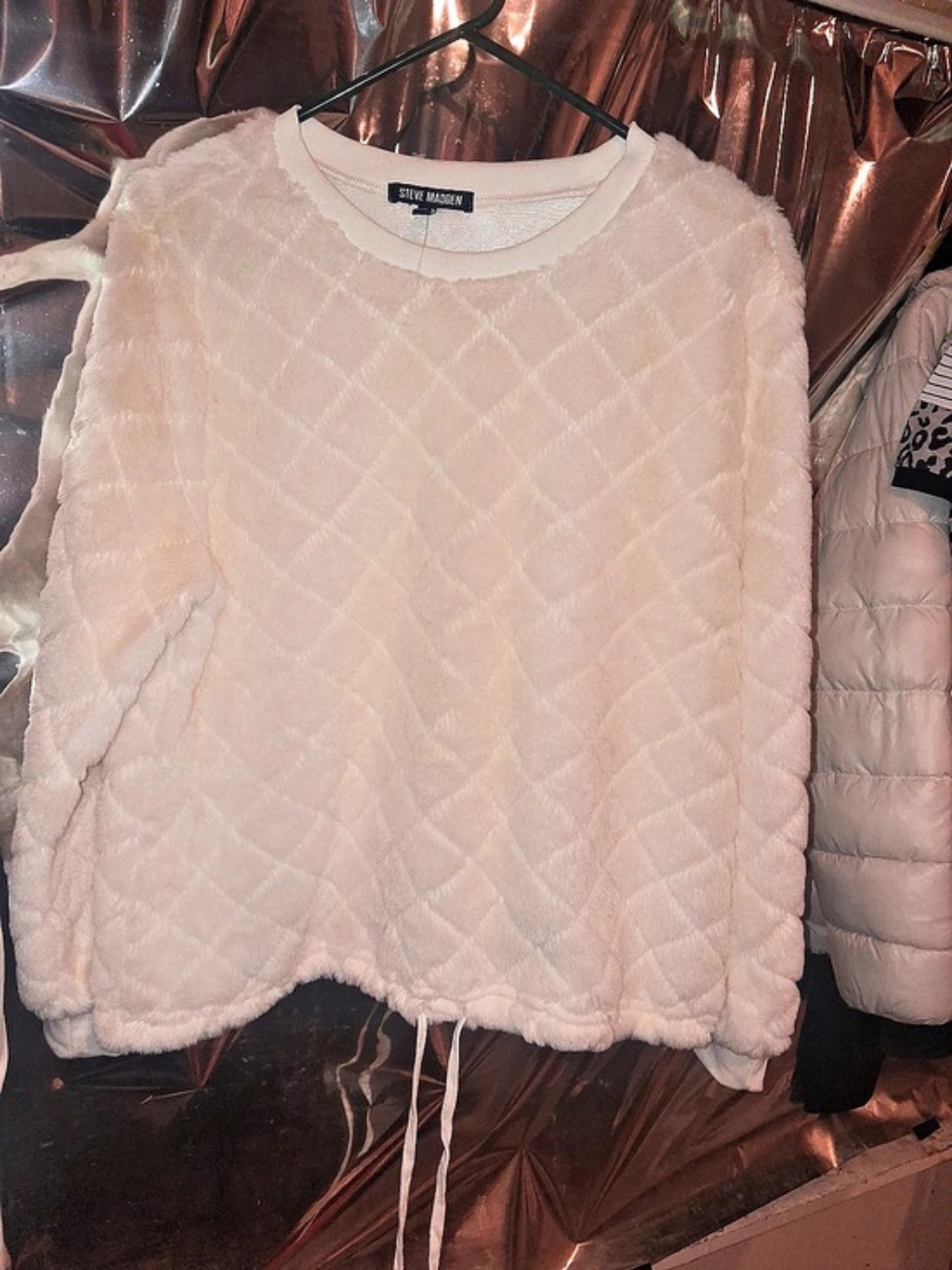 Brand New Steve Madden Quilted Crewneck Pullover Off White Size Large
